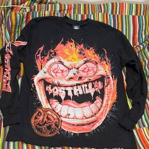 Liquidation sale Lost Hills smile face sleeve double side graphic logo small